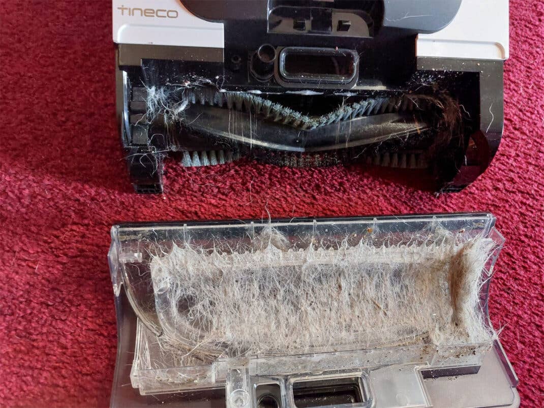 Tineco Carpet One - lange Hundehaare verfangen sich kaum in Bürste